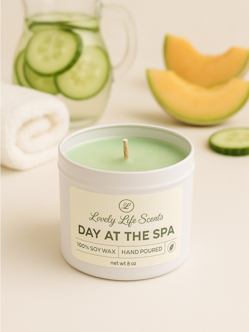 "Day at the Spa" Mini 3.5oz Soy Candle Tin - Cucumber Water Scent by Lovely Life